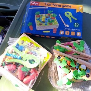 TWO Fun Farm Game Montessori Wooden Toys for Toddlers Sensory Education NEW